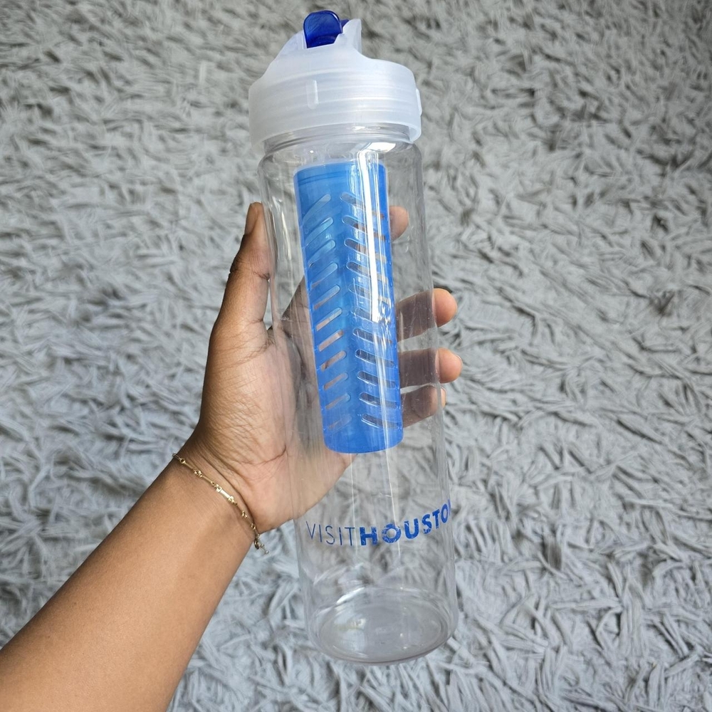 Visit Houston Clear Water Bottle with Blue Infuser